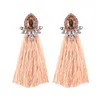 Wholesale-fashion luxury designer exaggerated vintage beautiful glittering diamond crystal long blue tassel stud earrings for women girls