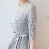 Silver Lace Juniors Short Modest Cocktail Dresses 2019 With Half Sleeves A-line Abover Knee Girls Informal Short Modest Prom Dress