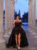 2018 High Low Black Lace Prom Dresses sexy fuori dalla spalla sweep treno partito degli abiti di sera speciale occasione Dress