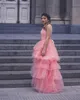 Blush Pink Beaded Cheap Quinceanera Prom Dresses Sheer Neck Sheer Neck Hi-Lo Evening Party Sweet 16 Dress