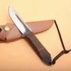 Couteau de chasse droit de survie lame à point de chute en acier à haute teneur en carbone couteaux à manche complet avec gaine en cuir