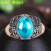 925 Sterling Silver Men Wedding Ring Vintage 10x14mm Oval Cabochon Semi Mount Ring Fit Amber Agate Turkusowe ustawienie