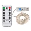 LED-strängljus 5m 10m Sliver Wire USB-driven vattentät 8-läge med fjärrkontroll Fairy Lighting för sovrum Juldekorationer