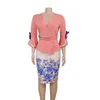 Abbigliamento etnico Autunno Office Ladies Pink Sweet Party Vintage Elegante Donna Midi Abiti Cintura aderente Stampa Moda retrò africana 222G