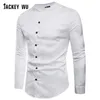 JACKEYWU Brand Casual Shirts Men 2019 Korean Fashion Collarless Long Sleeve Dress Shirt Business Social Camisa Masculina White262I