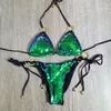 VIKINII Sexy Pailletten Badpak Bandage Gouden Bikini 2020 Metalen Ring Halter Badmode Vrouwen Zwemmers Badpakken8261767
