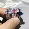 Heißer Verkauf Luxus blau Marquise Cut 3 Karat simuliert Diamant Ehering für Frauen haben S925 Logo echte 925 Silber Ringe Finger