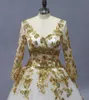 Великолепные белые мусульманские свадебные платья с золотыми кружевными аппликациями свадебное платье с длинными рукавами vestido de noiva свадебное платье с цветом 2648