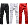 Hommes à la mode Mode College Boys Skinny Runway Straight Zipper Denim Pantalon Détruit Ripped Jeans Noir Blanc Rouge Jeans1