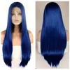 Silky Straight Blue brazilian full lace wig 180density Synthetic Lace Front Wig Heat resistant hair lace wigs For Black Women