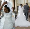 2020 Elegant African Mermaid Bröllopsklänningar 2019 Vestido de Noiva Svart Tjej Kvinnor Långärmad Spets Bridal Klänningar Anpassad Gelinlik