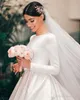 Cheap Modest Long Sleeves Satin Wedding Dresses Bateau Neck Sweep Train Long Sleeves Plus Size Country Bridal Gowns Vestidos De No2786