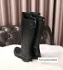 Luxury Letter Embossing Zipper Long Black Genuine Cowhide Leather Woman Boots 3541 With Box4827746