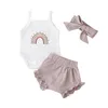 TROIS PIÈCES Bébé Girls Vêtements Rainbow Rainbow Saute de combinaison Couleurs de combinaison Couleurs Solides Pantalons avec bandeau8127898