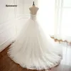 Zobacz za pomocą V Neck Suknie panny młodej A-Line Frranży Koronki Długie Custom Made Wedding Sukienki ślubne