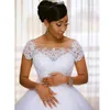 White Ivory Castle Princess African Short Sleeve Vintage Lace Appliques Ball Gown Wedding Dress Long Train Bridal Plus Size Vestid199q