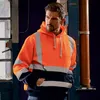Men's Reflective Hoodies Thicken Sportswear Road Work High Visibility Hooded Coats Man Pullover Long Sleeve Sweatshirt Plus Size