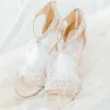 2023 Sexy Plume Femmes Chaussures Strass Sandales Talons Hauts Banquet De Mariage Cristaux De Mode Chaussures De Mariée Avec Fermeture À Glissière Stilet1361961