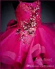 2022 New Fuchsia Spagheti Ball Gown Flower Girl Dresses Vintage Crystal Beaded Girls Formal Party Birthday Pageant Gowns Wedding D280z