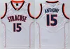 NCAA College Syracuse Orange University 15 Camerlo Anthony 저지 남자 농구 오렌지 화이트 블랙 팀 색상 통기성 최고 품질