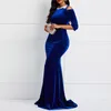 Rose sirène Robes de bal 2020 Royal Blue épaules long arabe Dubaï Appliques Arabie arabe __gVirt_NP_NNS_NNPS<__ robes de soirée formelle avec Illusion taille