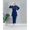 Ethnic Clothing 2 Pieces Dubai Abaya Turkish Muslim Dress Women Kaftan Islamic Long Blouse Flare Pants Set Trousers Party Jilbab Robe1