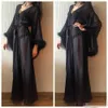 Sexy Lange Mouwen Sheer Bruidsmeisje Bruid Wraps Met Veren Custom Zijde Satijn Badjas Wedding Party Robe Voor Vrouwen Floor lengte S2347