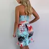 Summer Women's Dress Tropical Chain Print Ruffles V-Cut strapless bodycon tub