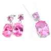 LuckyShine Streamlined Design Oval kunzite Garnet Morganite Peridot Gemstone Platinum plated Pink Green Zircon Earring Pendants Jewelry Sets