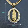Stainless Steel Cuban Chain Pave Crystal Catholic Hip Hop Pendants Necklaces For Men Jewelry