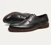 Shoes Brogue Genuine Vintage Men Leather Oxford Soft Bottom Lace-up Low Top Breathable Round Toe Fashion Party Shoes 58937