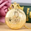 Steampunk Men Women Quartz Analog Pocket Watches Silver Gold Bronze LED Watch 3D Steam Train Locomotive Design with FOB Pendant Ch256k