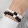 8mm Black White Natural Lava Stone Bead Bracelet For Men Women Adjustable Diffuser Healing Bracelet Elastic Yoga Jewelry