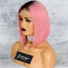 12A parrucche anteriori del merletto dei capelli umani ombre colore rosa brasiliano remy capelli bob taglio di capelli con preplucked nodi candeggiati per capelli naturale