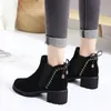 Hot senhoras Sale-Inverno Plano salto robusto Curto Botas Womens Shoes Meninas sapatos Botim fresco Martin botas grossas Heel Nubuck kont couro