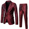 Wine Red Nightclub Paisley Suit (giacca + pantaloni) Uomo 2018 Moda monopetto Abiti da uomo Stage Party Wedding Tuxedo Blazer 3XL C18122501