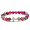 Fashion 8mm Natural Stone bracelets for women Elasticity Yoga Cross Charms Bracelet Men jewelry