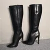 rontic 새로운 패션 여성 겨울 무릎 높은 부츠 섹시한 얇은 하이힐 부츠가 뾰족한 발가락 검은 캐주얼 신발 여성 플러스 미국 크기 5-15