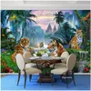 Carta da parati fotografica 3D carta da parati personalizzata murales 3D Rainbow Creek Cascata d'acqua Foresta Big Tiger Gruppo Foresta animale Paesaggio Pittura a olio