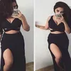 Abiti da ballo neri sexy in due pezzi Abiti crop top Guaina Canotta Cinghie Abiti da sera lunghi Petite 2018 Abito per occasioni speciali con spacco alto