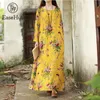 Easehut 2019 New Vintage Women Maxi Floral Dress Plus Size Long Sleeves Pockets O Neck Cotton Linen Loose Robe Dresses Vestidos MX190720