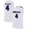 Gonzaga Bulldogs College # 22 Jeremy Jones Koszykówka Jersey # 3 Johnathan Williams # 4 Mathews Męskie Zszyte Numer niestandardowy Nazwa Koszulki