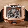 2019 Luxury 038 Watch Tourbillon Skeleton Automatique Saphir Crystal Rose Gold Case en caoutchouc Sobre transparent Back ME7207568