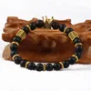 men bracelet jewelry Black Cz Crown & Stoppers With 8mm Stone Beaded Gold Crown Bracelets Watch For Gift