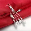 Pendientes de plata esterlina chapados en tres líneas con múltiples cuentas DJSE06 tamaño Longitud: 10 CM; placa de plata 925 para mujer Pendiente de joyería de araña colgante