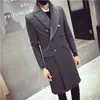 남성 겨울 긴 두꺼운 따뜻한 재킷 슬림 피트 블랙 그레이 트렌치 모직 overcoat 모피 칼라 이중 브레스트 두꺼운 패딩 코트