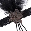 Designer de moda de luxo cristal preto lantejoulas vintage pena de borla mulher headband jóia luvas colar de pérolas partido acessórios