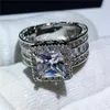 Nuovi gioielli vintage Anello in argento sterling 925 con diamante simulato Cz pietra Anelli di fidanzamento con fede nuziale per donna uomo Gift238P