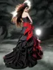 Schwarze und rote Gothic-Brautkleider 2019, Vintage-Court-Stil, herzförmiger Rüschen-Taft, bodenlang, große Schleife, sexy Korsett-Brautkleid Go221g
