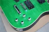 Free shipping green 6+6 strings double neck electric guitar with semi-hollow body,Rosewood fretboard,flame maple veneer